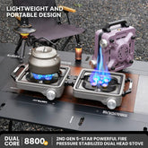 Portable Foldable Double Burner Camping Stove with Carrying Case, High Power Butane Gas Camping Cooker for Outdoor Cooking, Picnic and Backpacking