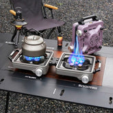 Portable Foldable Double Burner Camping Stove with Carrying Case, High Power Butane Gas Camping Cooker for Outdoor Cooking, Picnic and Backpacking