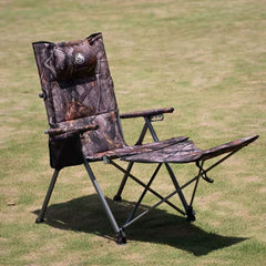 VLEEE Adjustable Folding Camping Chair, High-Back Reclining Outdoor Lounge Chair with Armrests, 200kg Capacity
