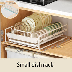 Pull-Out Kitchen Dish Rack Organizer – Cabinet Drawer Basket for Bowls, Plates, Utensils & Drying Storage