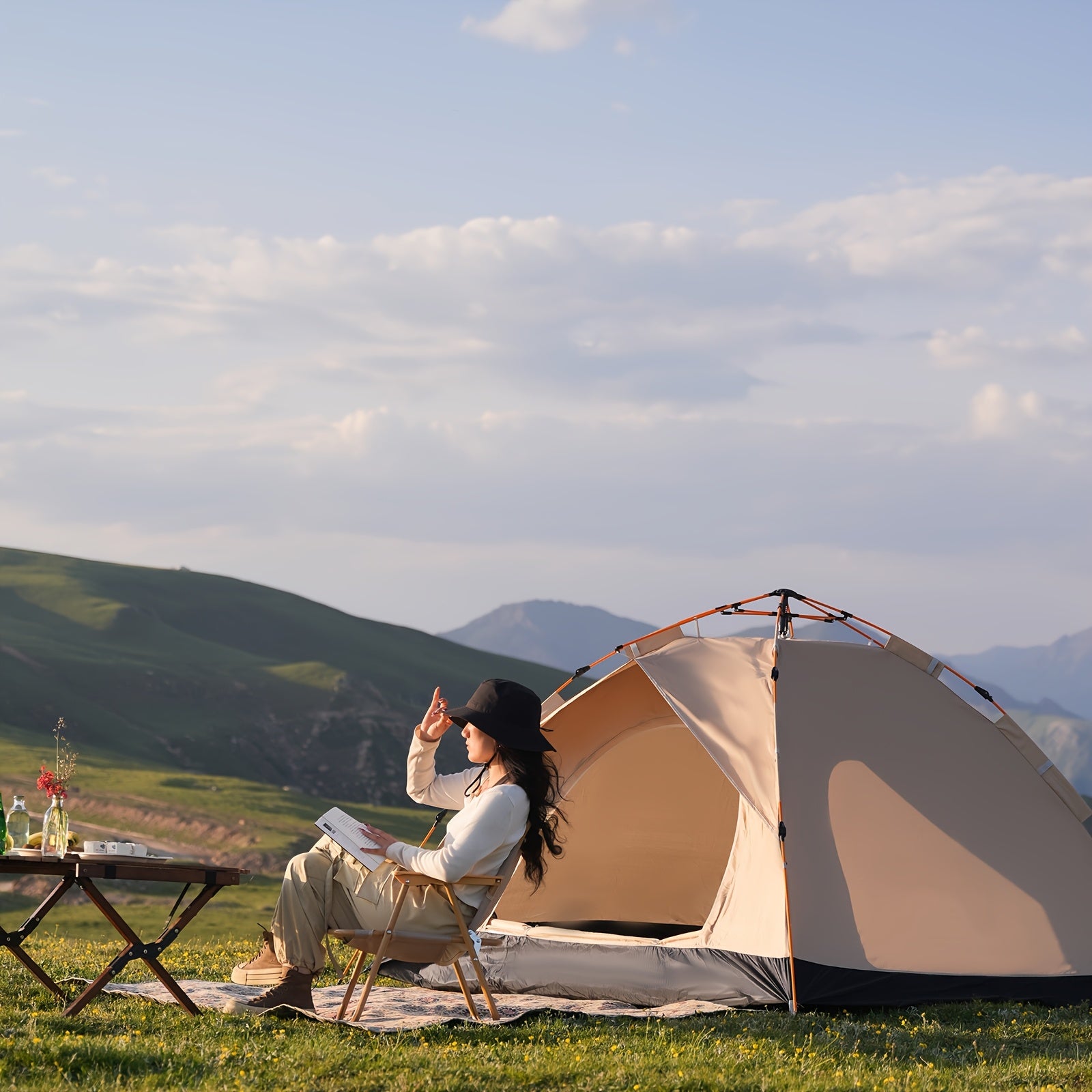 Automatic Camping Tent with UV Protection, Quick-Open 4-Person Outdoor Shelter for Beach, Fishing, Hiking & Hunting