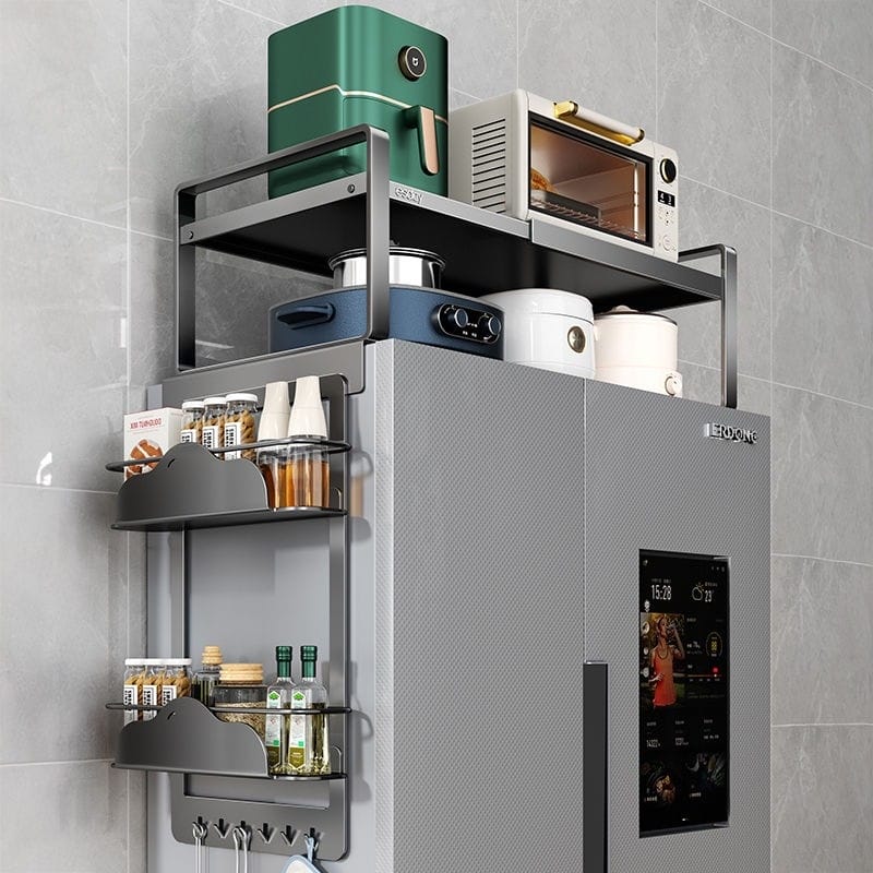 Magnetic Refrigerator Top Storage Rack – Side Mounted Organizer for Single & Double Door Kitchen Use