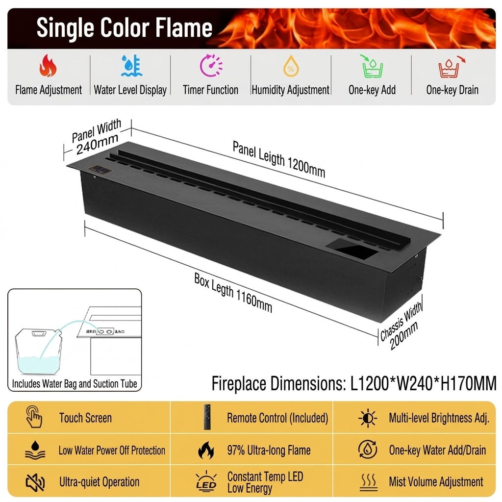 Modern 3D Steam Fireplace Insert – Decorative Atomized Electric Humidifier for Home
