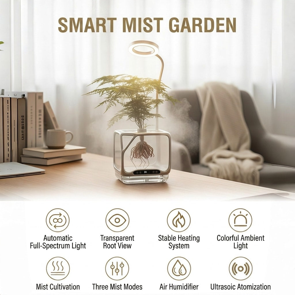 Smart Mist Hydroponic Growing System Pro Desktop Aeroponic Planter for DIY Moss Terrariums & Soilless Indoor Gardening