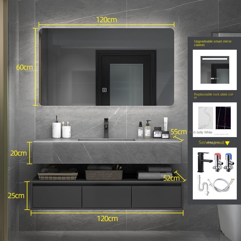 Modern Solid Wood Bathroom Vanity Set with Integrated Sink, Smart Mirror & Storage Cabinet for Home