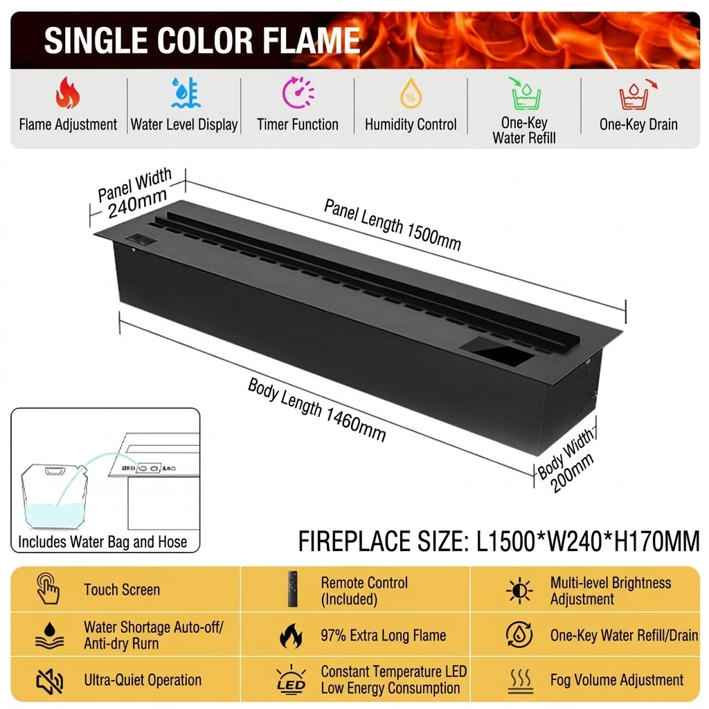 Modern 3D Steam Fireplace Insert – Decorative Atomized Electric Humidifier for Home