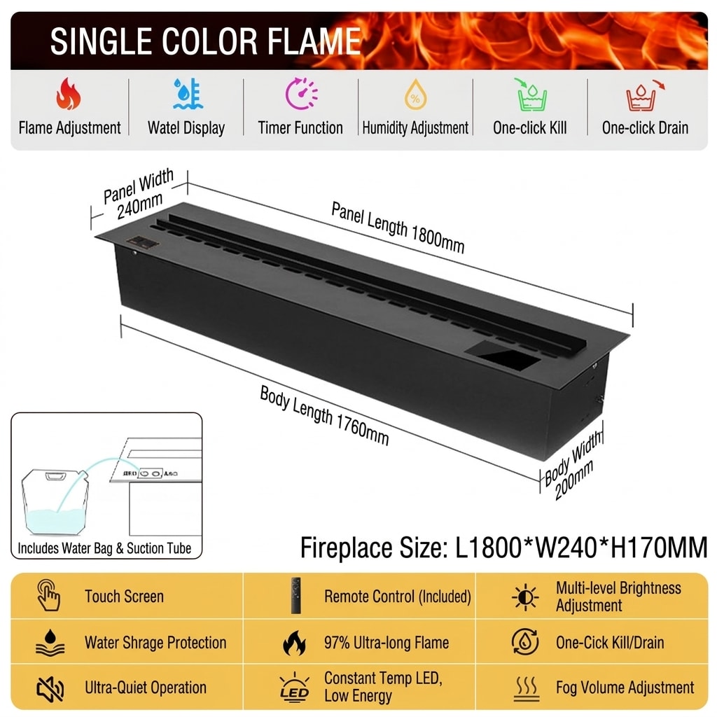 Modern 3D Steam Fireplace Insert – Decorative Atomized Electric Humidifier for Home