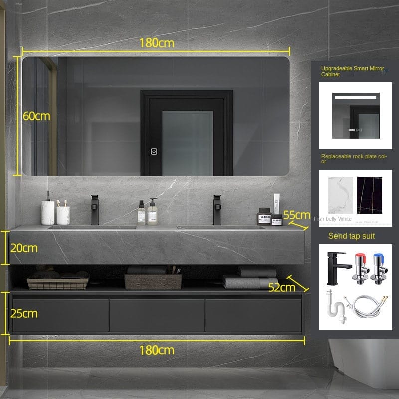Modern Solid Wood Bathroom Vanity Set with Integrated Sink, Smart Mirror & Storage Cabinet for Home