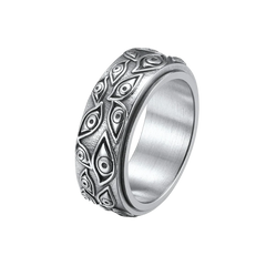 Vleee Stainless Steel Eye Carving Ring: Vintage punk style for men and women, ideal for party wear.