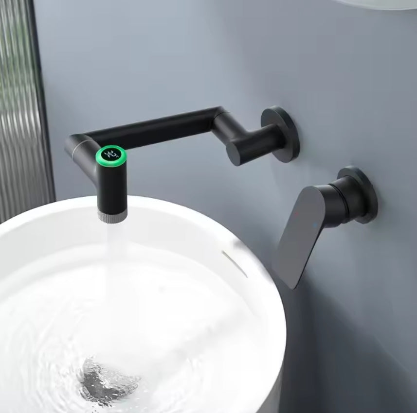 Single Handle Wall-Mounted Bathroom Faucet with Temperature Display – Modern & Functional