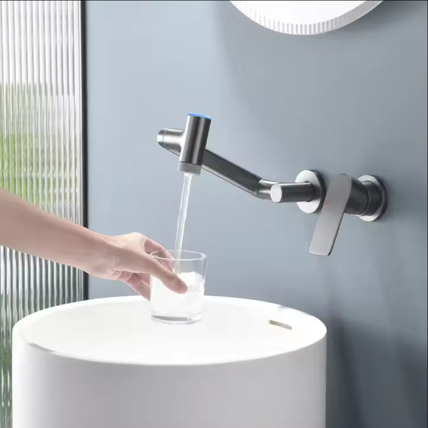 Single Handle Wall-Mounted Bathroom Faucet with Temperature Display – Modern & Functional