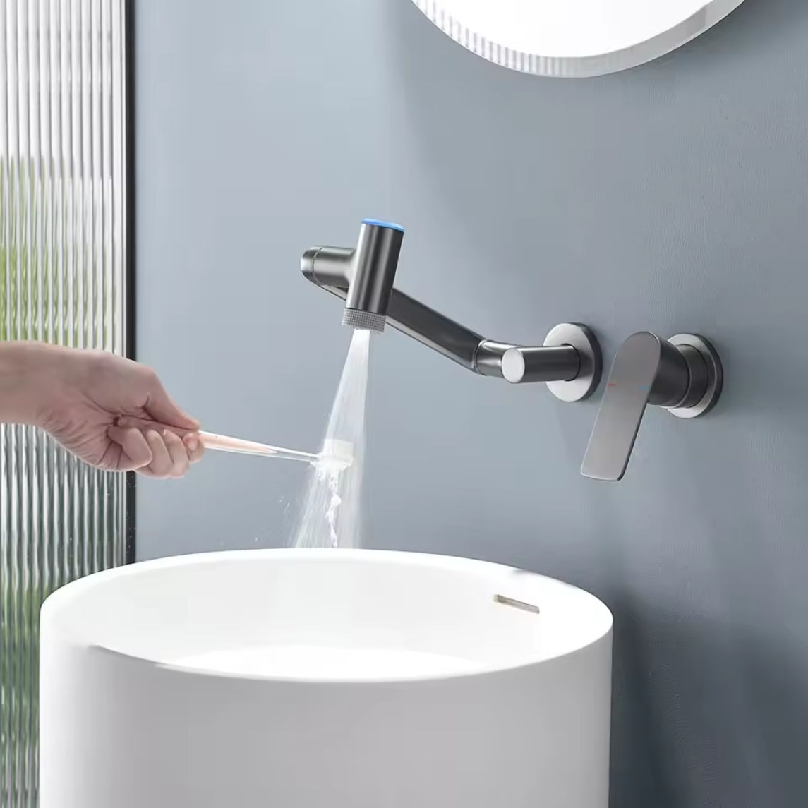 Single Handle Wall-Mounted Bathroom Faucet with Temperature Display – Modern & Functional