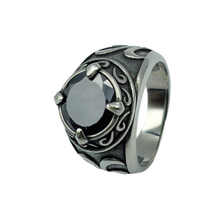 Vleee Vintage Gemstone Ring: Punk Rock Style for Men and Women in Stainless Steel. Available in Blue, Red, or Black.