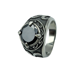 Vleee Vintage Gemstone Ring: Punk Rock Style for Men and Women in Stainless Steel. Available in Blue, Red, or Black.