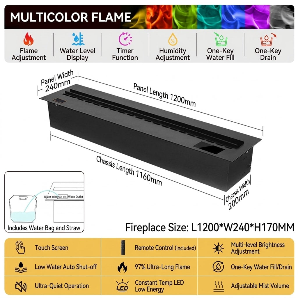 Modern 3D Steam Fireplace Insert – Decorative Atomized Electric Humidifier for Home