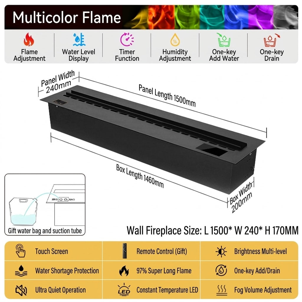 Modern 3D Steam Fireplace Insert – Decorative Atomized Electric Humidifier for Home