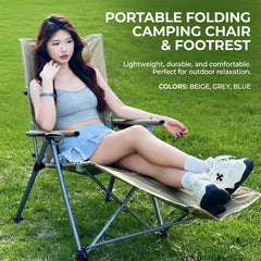 VLEEE Adjustable Folding Camping Chair, High-Back Reclining Outdoor Lounge Chair with Armrests, 200kg Capacity