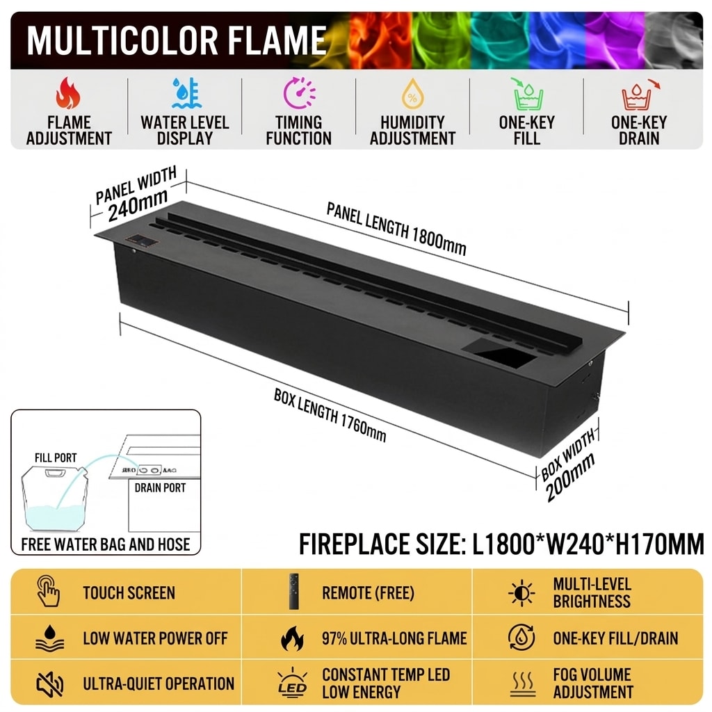 Modern 3D Steam Fireplace Insert – Decorative Atomized Electric Humidifier for Home