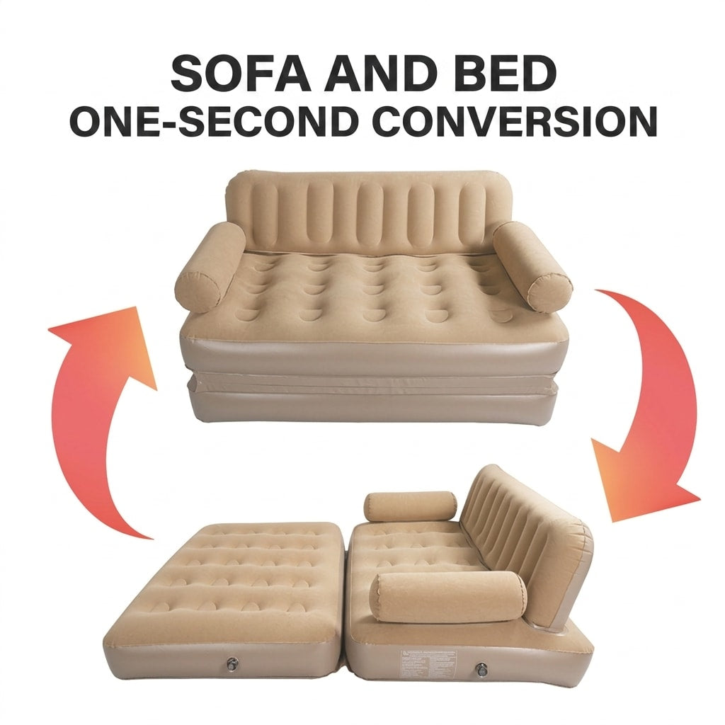High Back Inflatable Camping Sofa Bed with Automatic Pump, Foldable Outdoor Air Lounger Chair for Home & Travel