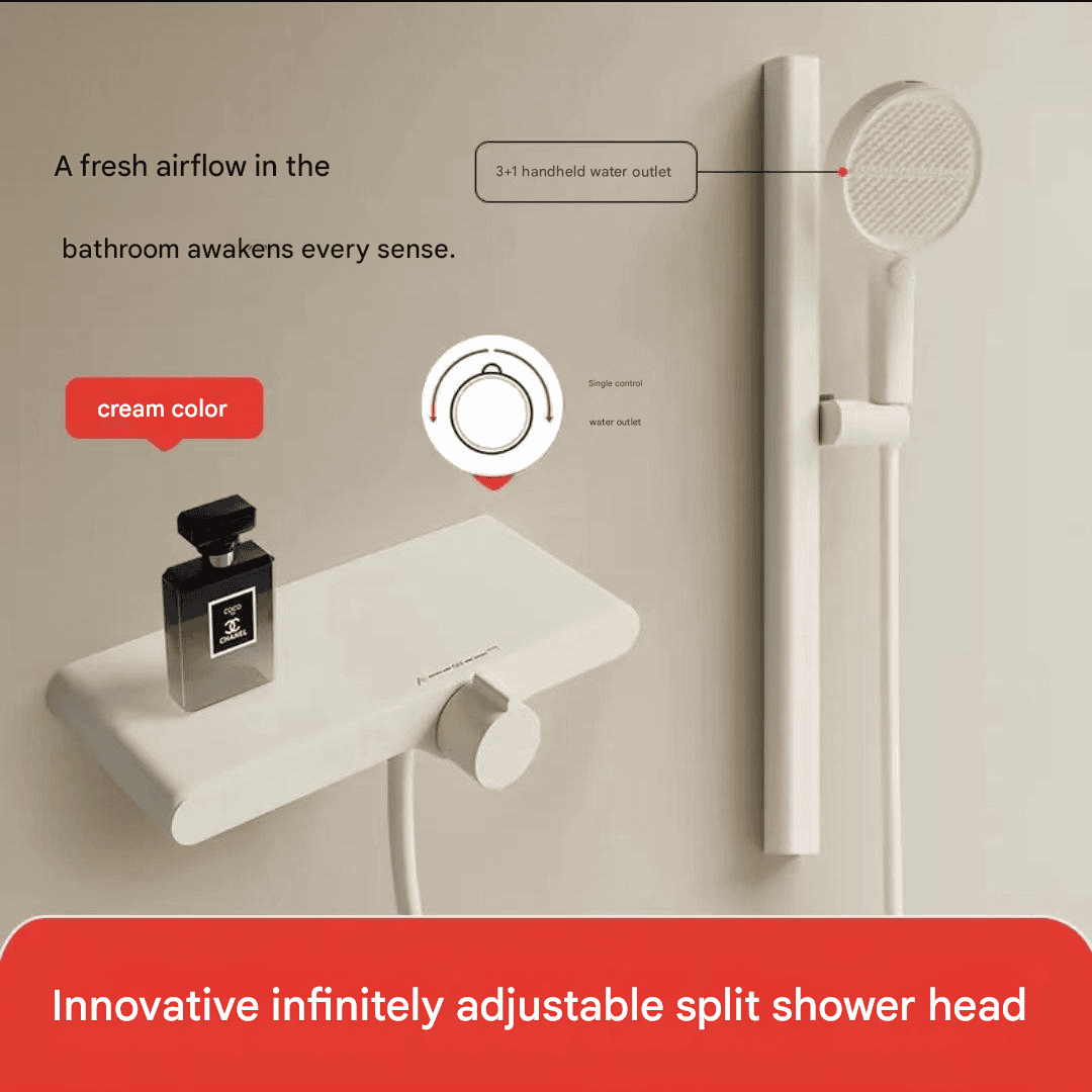 Xystore Vintage White Shower Set with Adjustable Riser Rail, Dual Hot & Cold Function, Bathtub & Wall Mount