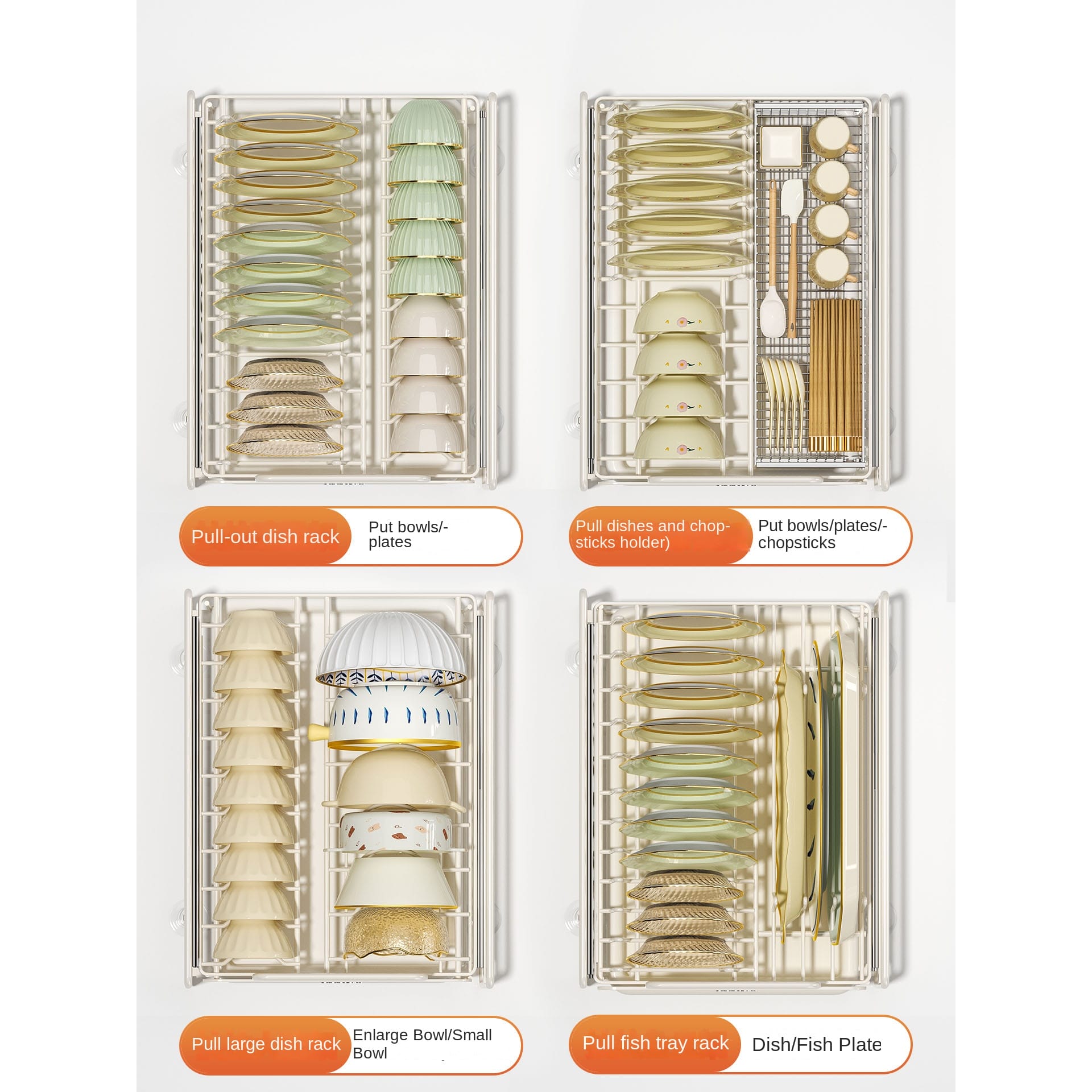 Pull-Out Kitchen Dish Rack Organizer – Cabinet Drawer Basket for Bowls, Plates, Utensils & Drying Storage