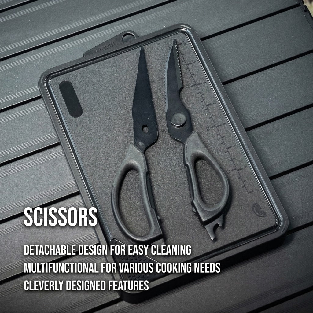 Portable Camping Cutting & Cooking Set, Multi-Function Outdoor Kitchen Kit with Knife, Scissors & Cutting Board
