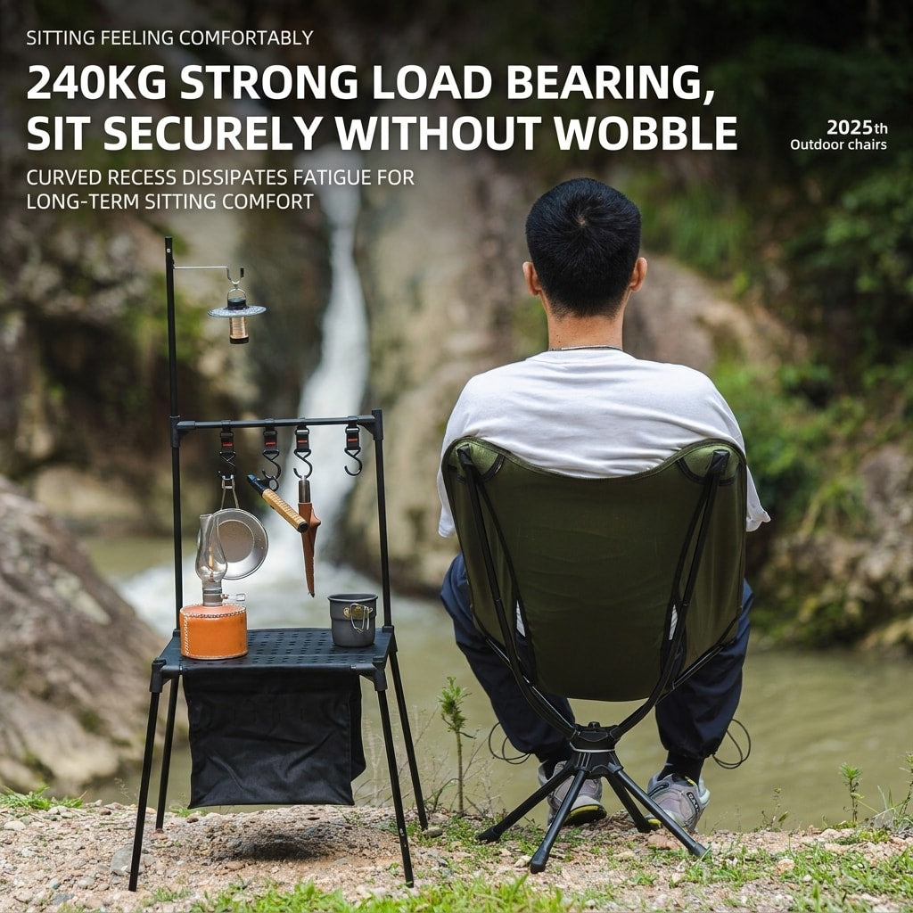 VLEEE 360° Rotating Folding Moon Chair, Lightweight Aluminum Camping & Fishing Chair with Oxford Fabric