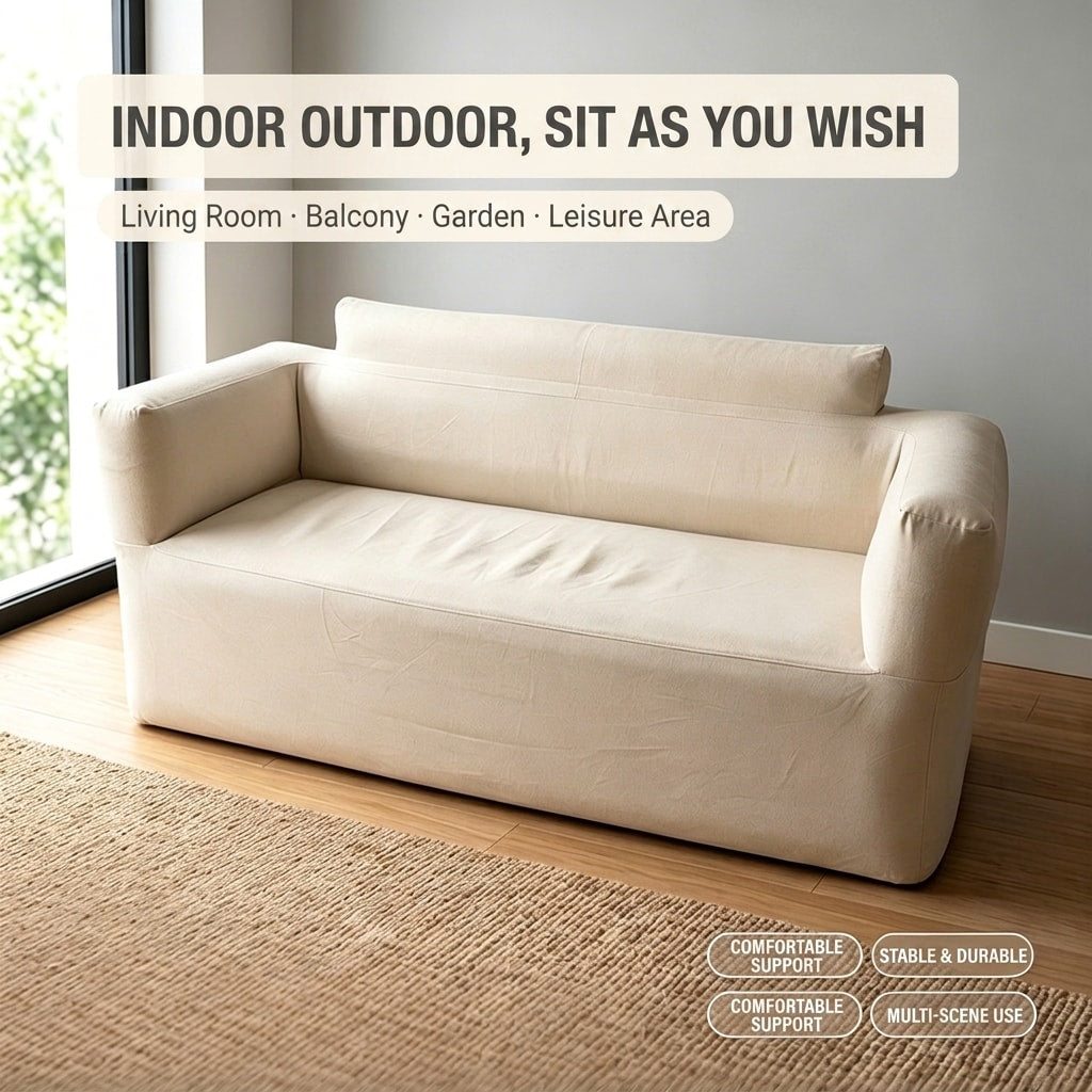 Automatic Inflatable Double Camping Sofa with Fabric Cover, Portable Air Lounger Chair for Outdoor Camping, Travel & Relaxation