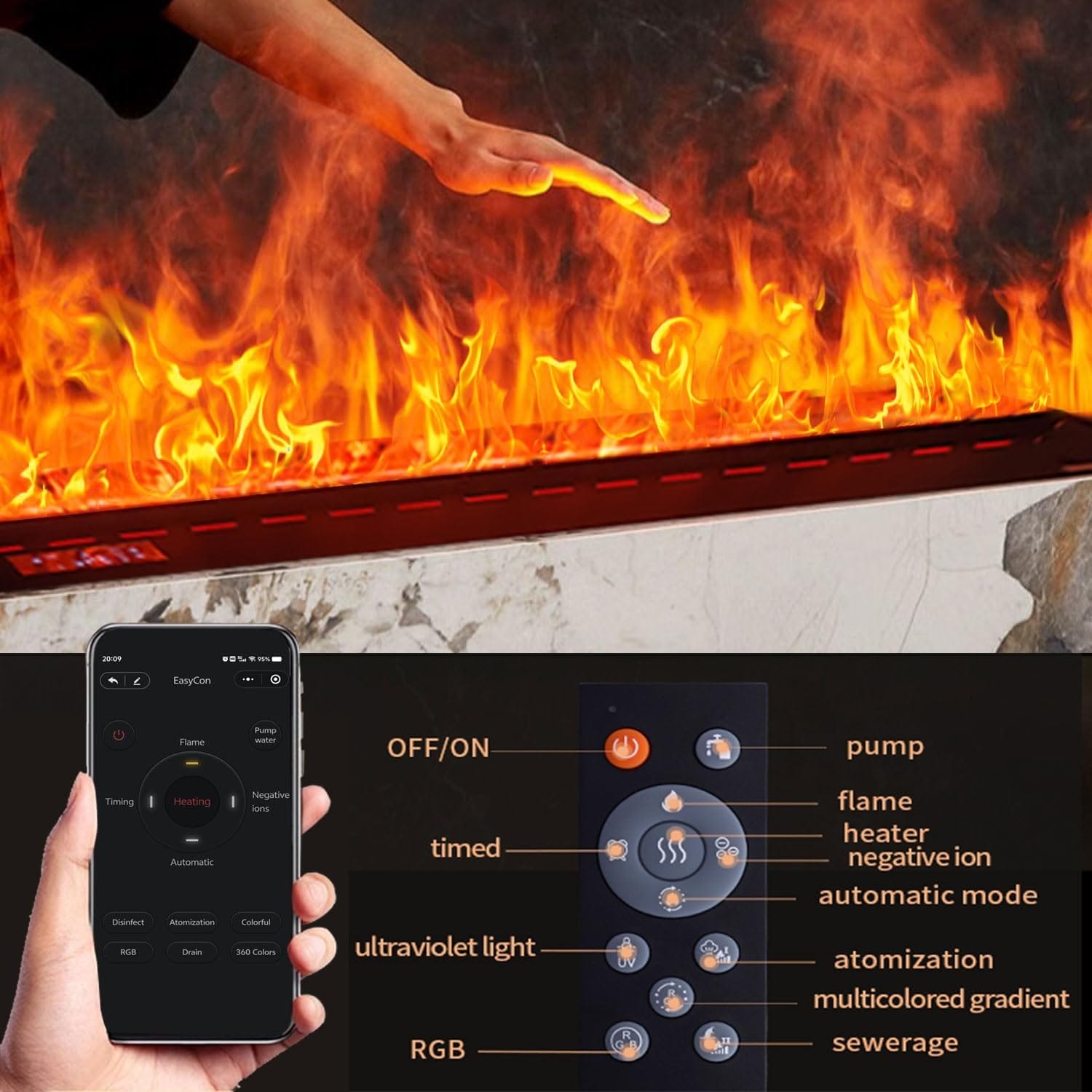 Modern 3D Steam Fireplace Insert – Decorative Atomized Electric Humidifier for Home & Wall-Mounted Interiors