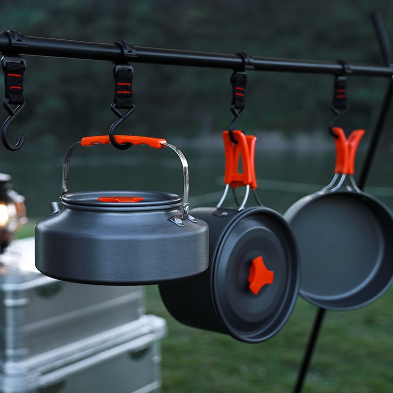 18-Piece Camping Cookware Set with Pot, Pan, Kettle, Plates and Bowls