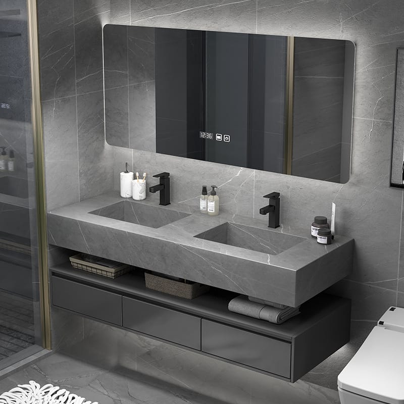Modern Solid Wood Bathroom Vanity Set with Integrated Sink, Smart Mirror & Storage Cabinet for Home