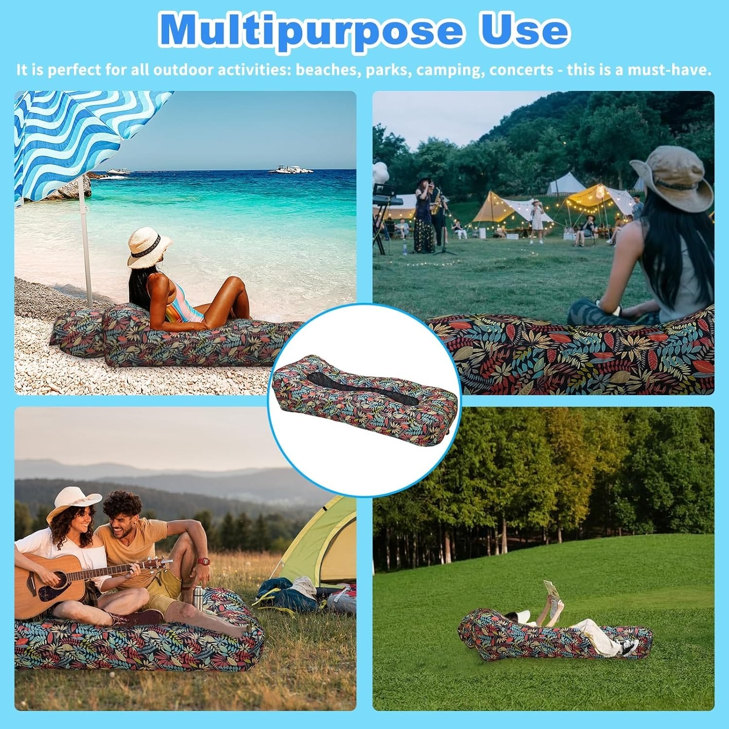 Portable Inflatable Lounger Sofa for Camping, Beach, Hiking & Outdoor Use – Quick Auto Air Mattress, Waterproof Anti-Tilt Air Couch for Travel & Picnic