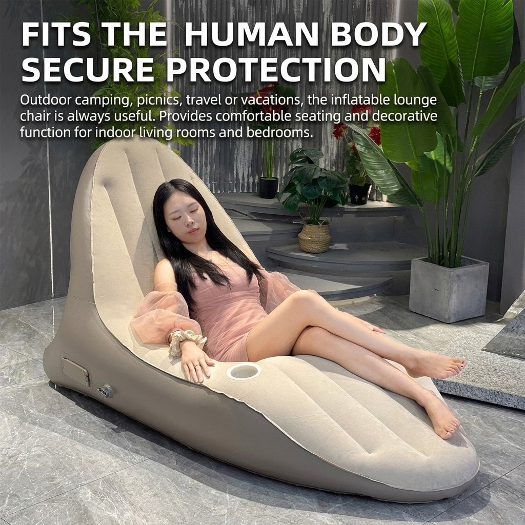 Single Inflatable Air Lounger Chair with Automatic Pump for Outdoor Camping, Music Festivals & Travel Relaxation
