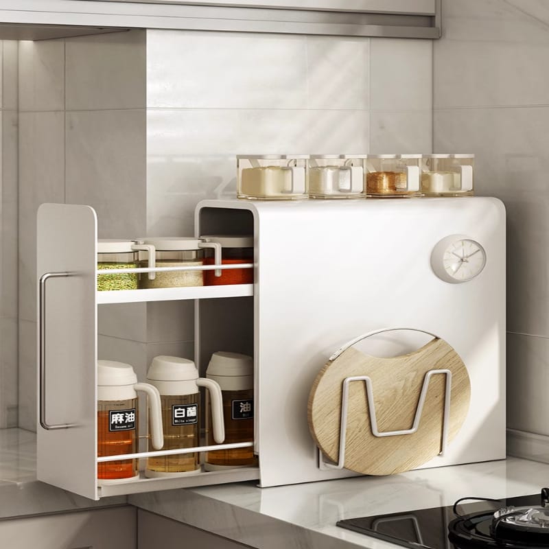 Kitchen Storage Cabinet – Multi-Layer Narrow Spice Rack with Dustproof Pull-Out Organizer for Condiments