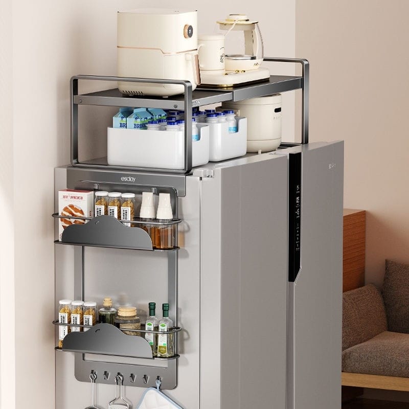 Magnetic Refrigerator Top Storage Rack – Side Mounted Organizer for Single & Double Door Kitchen Use