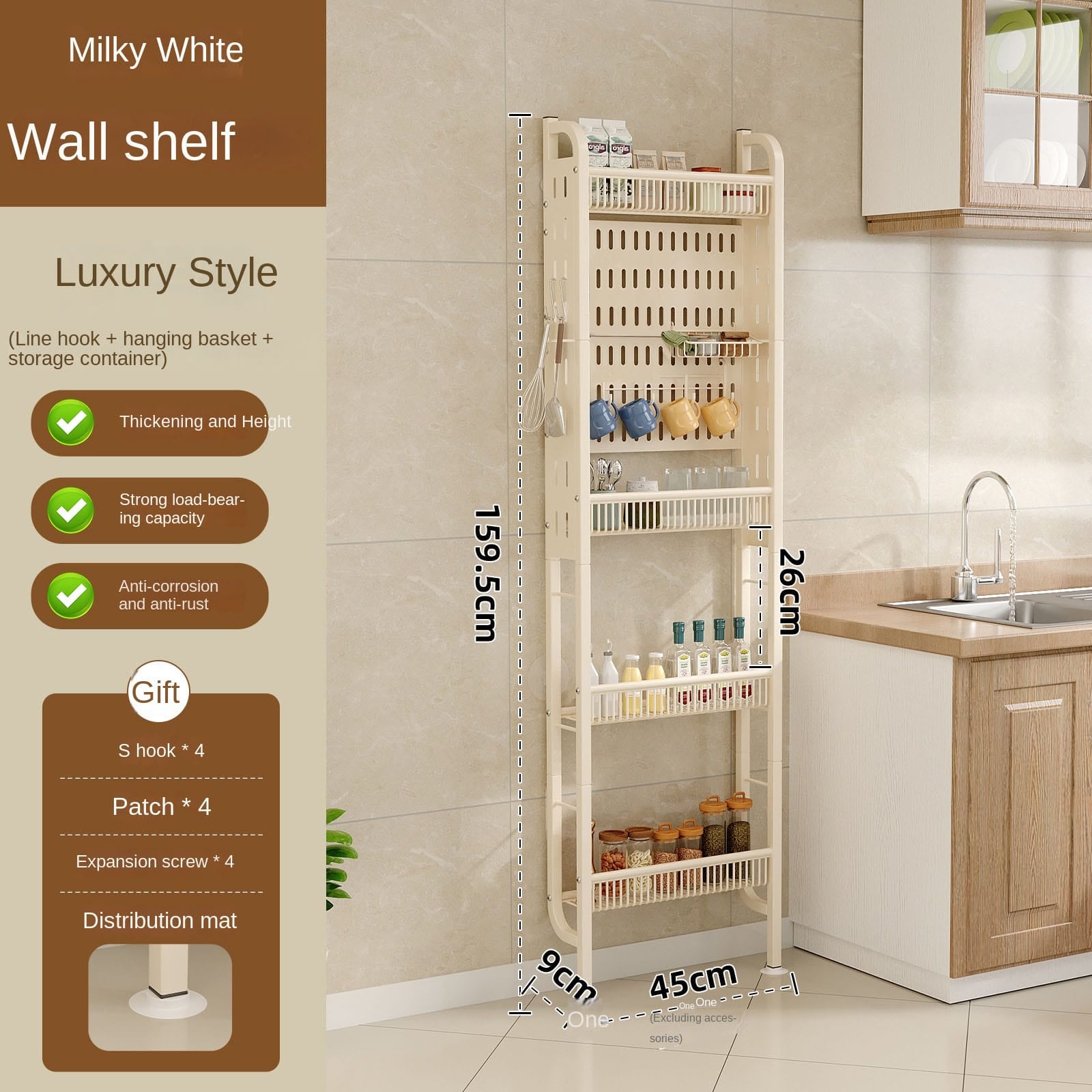 XYstore Over-the-Door Slim Kitchen Storage Rack – Multi-Layer Wall Organizer for Spices, Cups & Utensils, No-Drill Design