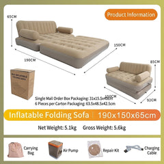 High Back Inflatable Camping Sofa Bed with Automatic Pump, Foldable Outdoor Air Lounger Chair for Home & Travel