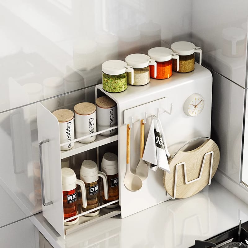 Kitchen Storage Cabinet – Multi-Layer Narrow Spice Rack with Dustproof Pull-Out Organizer for Condiments