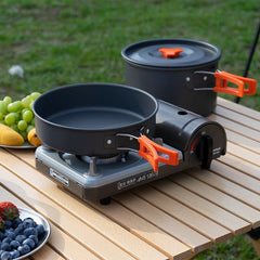 18-Piece Camping Cookware Set with Pot, Pan, Kettle, Plates and Bowls