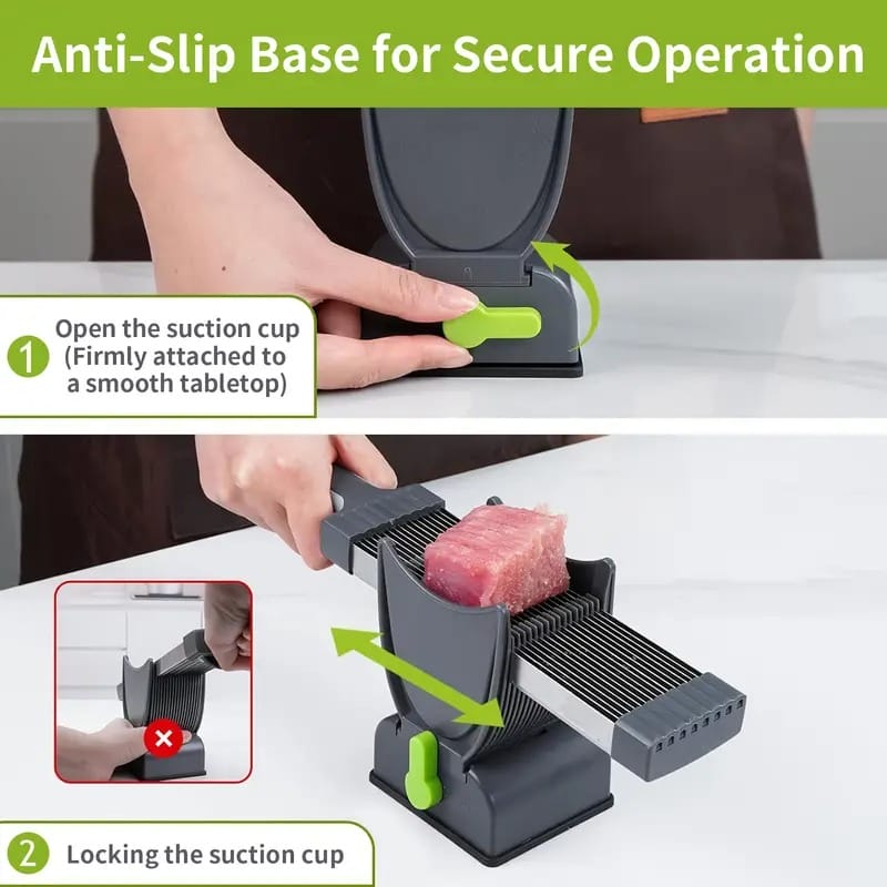Manual Meat Slicer & Knife Sharpener Set – Stainless Steel, Perfect for Beef, Pork, Lamb – Ideal for Home Cooking & BBQ, Black