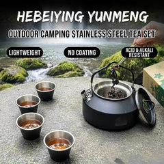 Portable 304 Stainless Steel Tea Set with Teapot for Travel, Camping, Outdoor Brewing & Tea Drinking