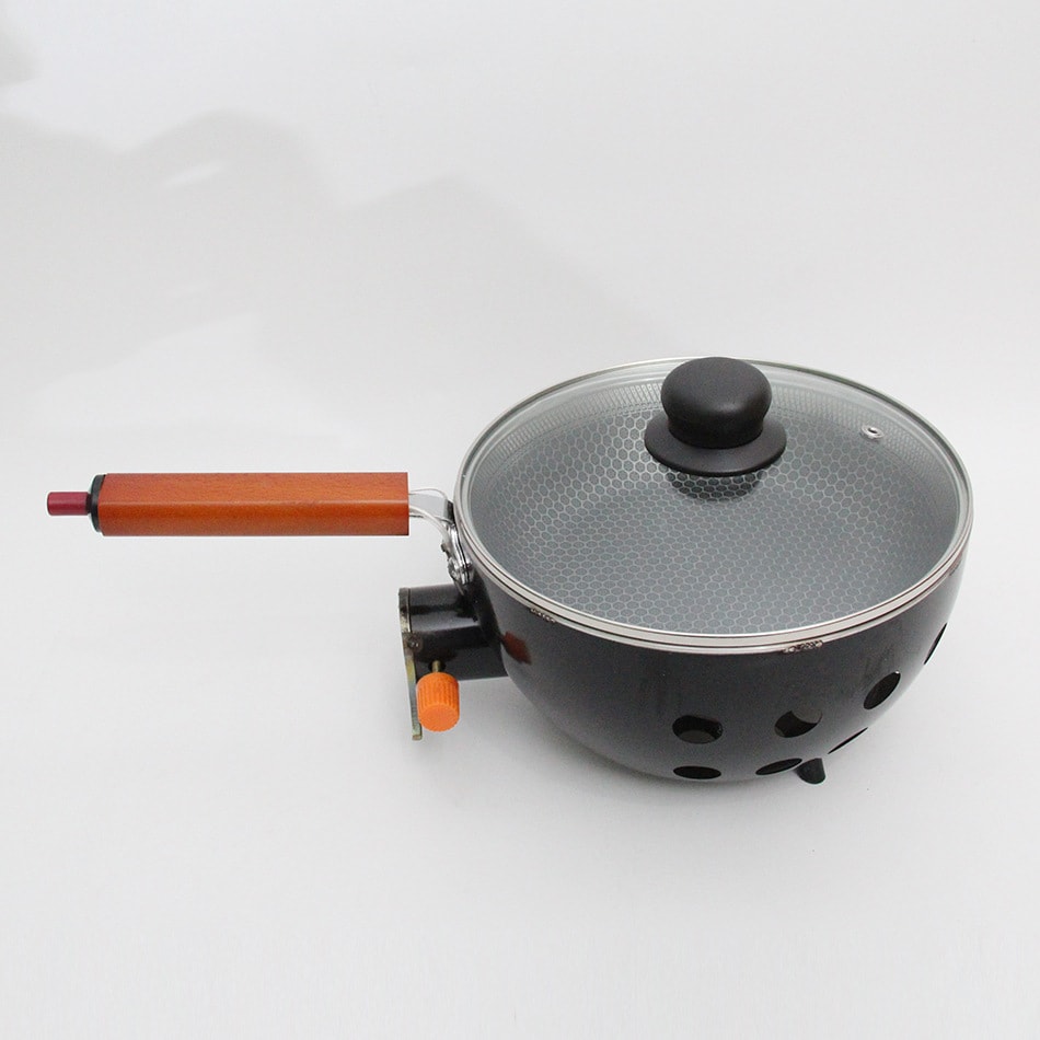 23cm Portable Outdoor Non-Stick Frying Pan with Butane Gas Canister Connector