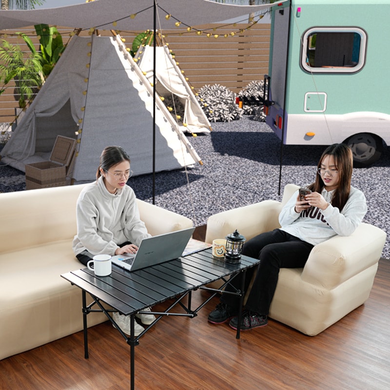 Automatic Inflatable Double Camping Sofa with Fabric Cover, Portable Air Lounger Chair for Outdoor Camping, Travel & Relaxation