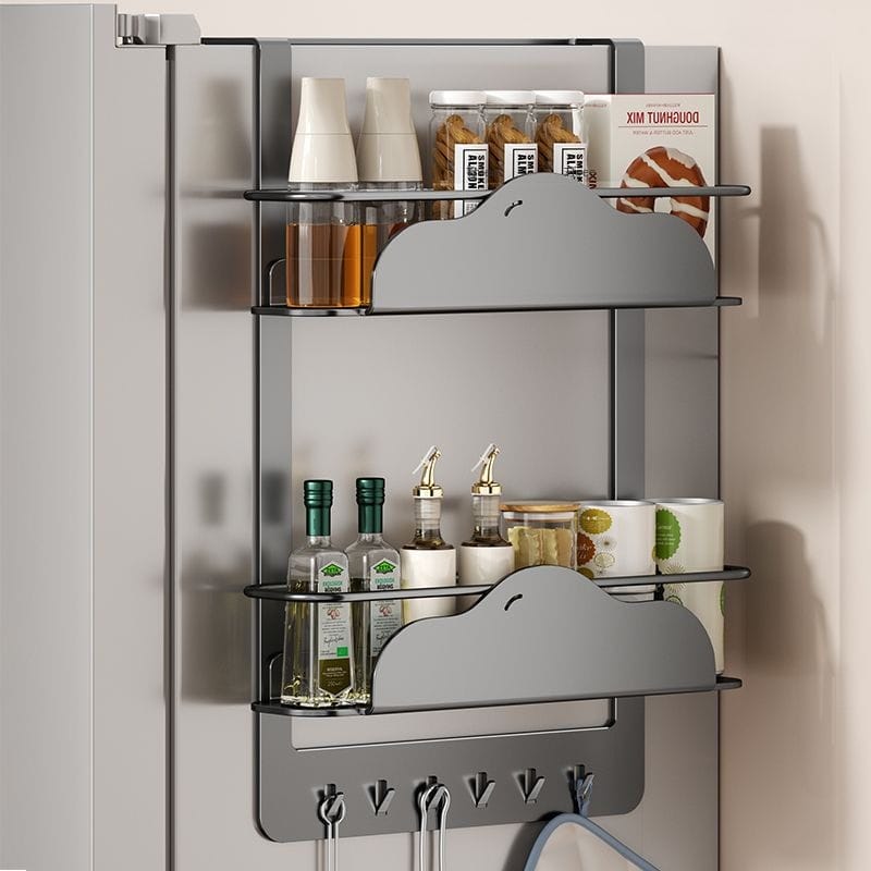 Magnetic Refrigerator Top Storage Rack – Side Mounted Organizer for Single & Double Door Kitchen Use