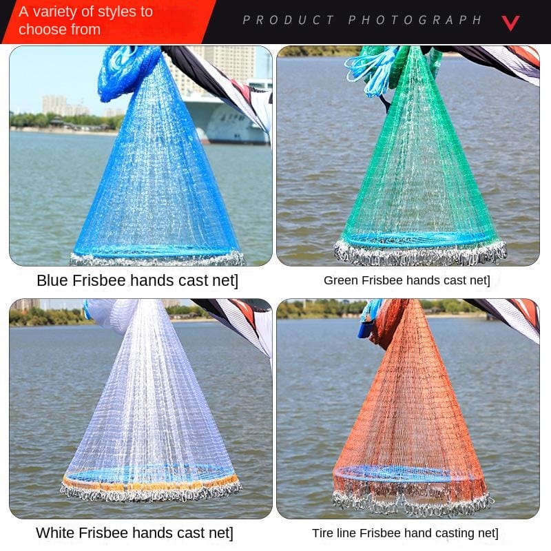 Hand Cast Fishing Net with Large Disc – Easy Throw Rubber Mesh Net for Catching Fish