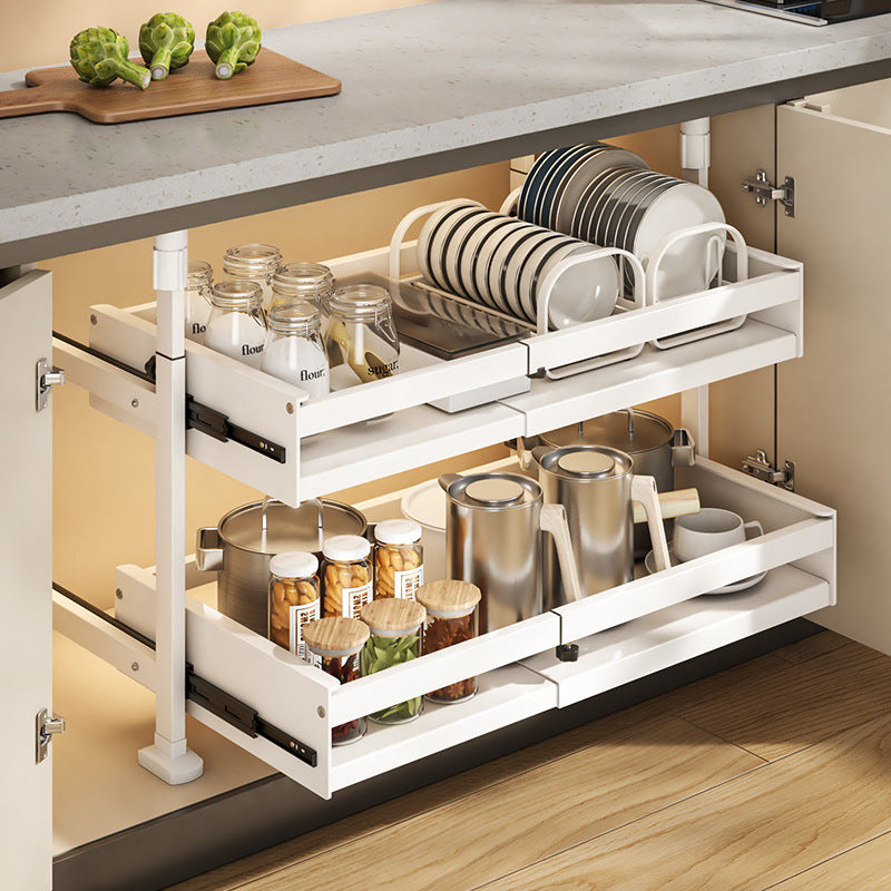 Under Cabinet Pull-Out Organizer, No-Drill Adjustable Kitchen Cabinet Drawer Basket for Pots, Dishes & Pantry Storage