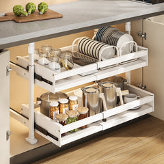 Under Cabinet Pull-Out Organizer, No-Drill Adjustable Kitchen Cabinet Drawer Basket for Pots