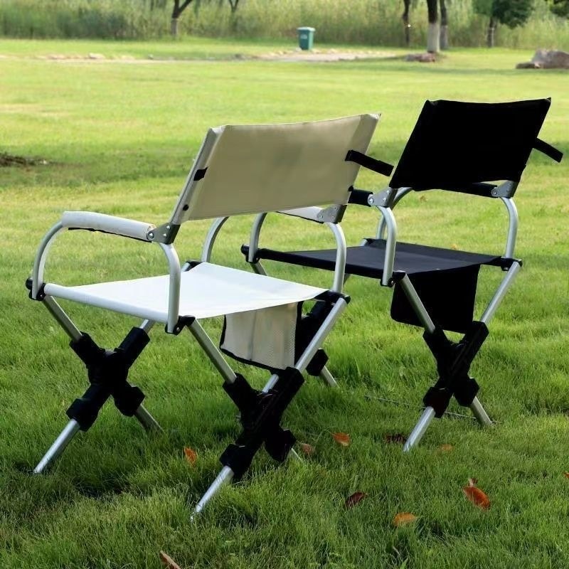 Portable Aluminum Alloy Folding Camping Chair Director's Chair with Backrest for Camping, Fishing, RV & Outdoor Travel