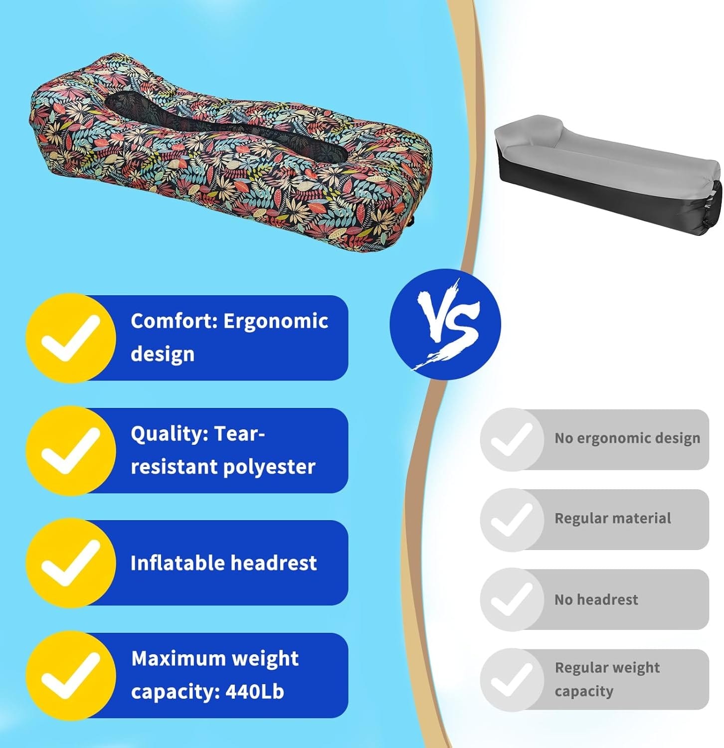 Portable Inflatable Lounger Sofa for Camping, Beach, Hiking & Outdoor Use – Quick Auto Air Mattress, Waterproof Anti-Tilt Air Couch for Travel & Picnic