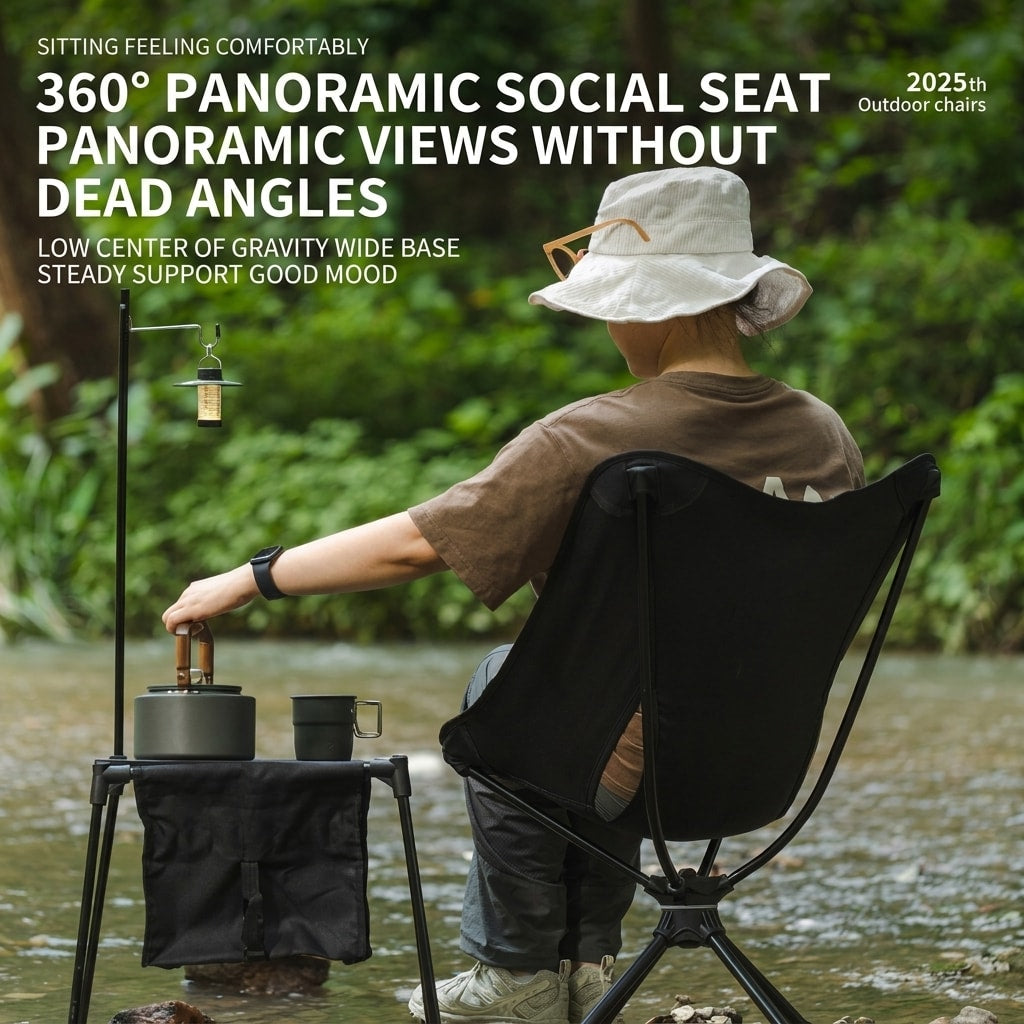 VLEEE 360° Rotating Folding Moon Chair, Lightweight Aluminum Camping & Fishing Chair with Oxford Fabric